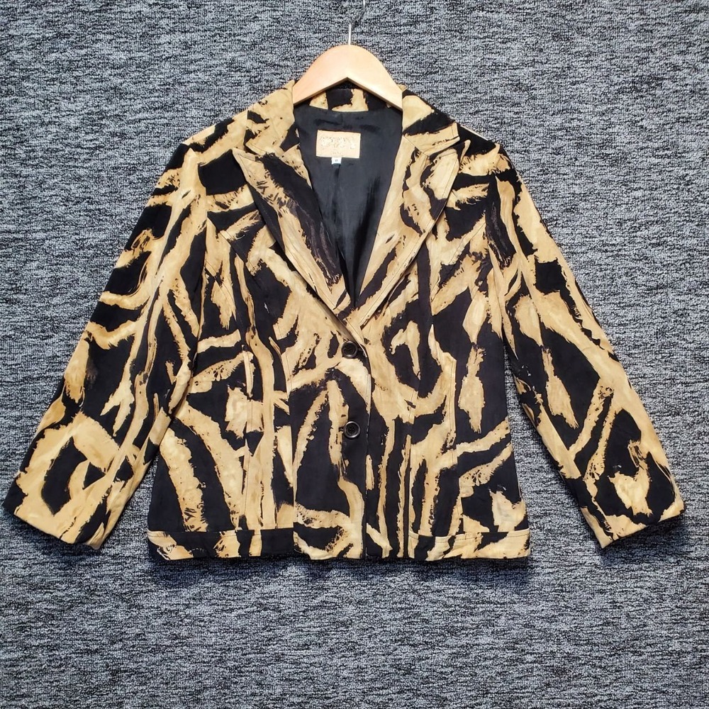 Alberto Makali Blazer Jacket Womens 8 Black Tan Abstract Brushstroke Mob Wife